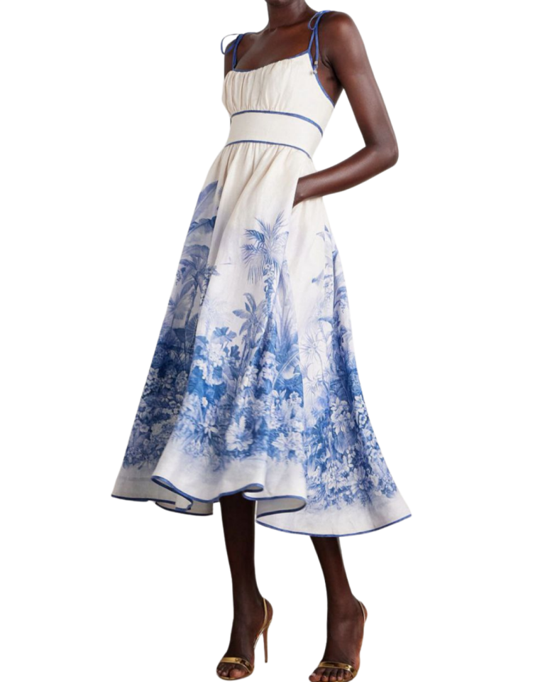 Blue Botanica Askılı Midi Elbise (New Season)