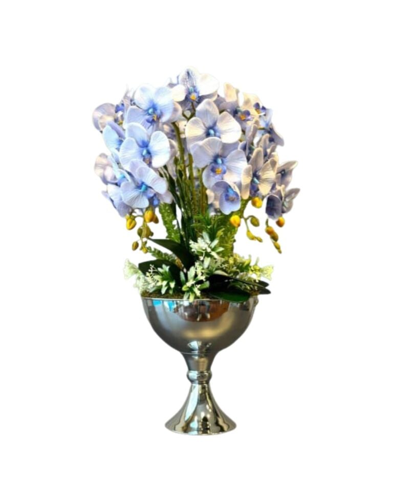 Gümüş Kadeh Saksıda Mavi Orkide Aranjman