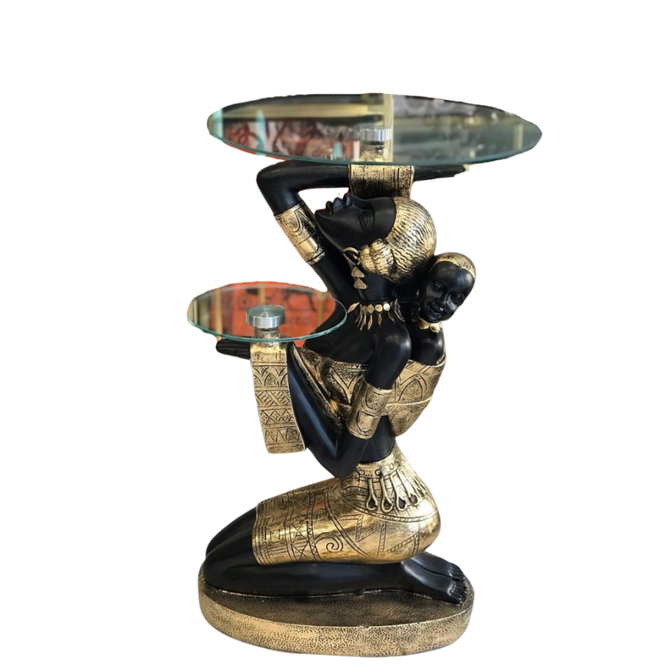 Afrika Kadın Figürü Cam Sehpa
