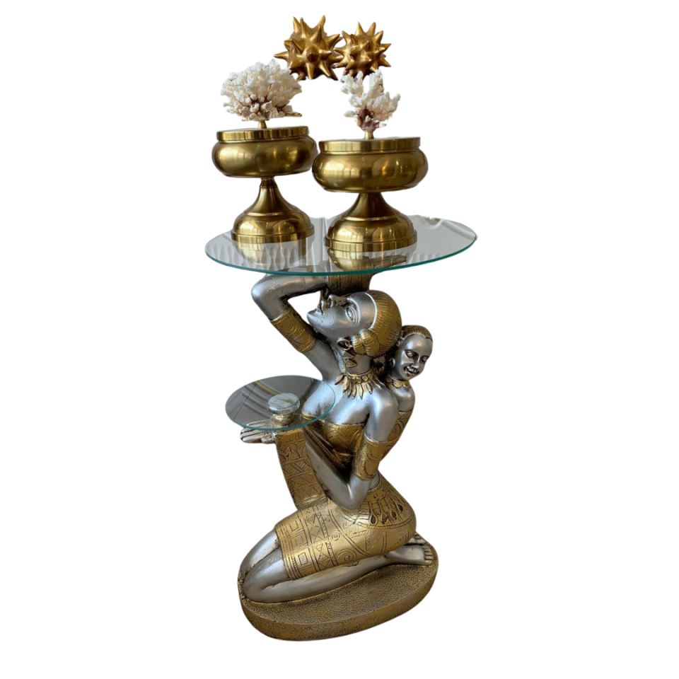 Gümüş Altın Afrika Kadın Figürü Cam Sehpa